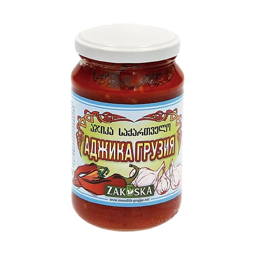 adjika-grusija-puree-de-legumes-ail-piment-chili-360g-zakuska-bleu-art29 ADJIKA GRUSIJA PUREE DE LEGUMES AIL PIMENT CHILI 360G ZAKUSKA BLEU – Image 1